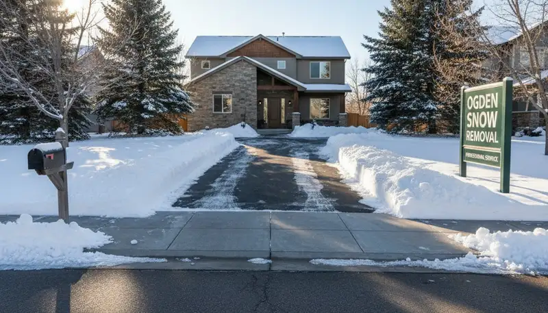 Cleared residential driveway after professional snow removal by Chop Chop Landscaping in Ogden, UT
