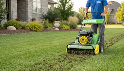 Professional core aeration in Ogden, UT with aerator machine improving residential lawn soil health