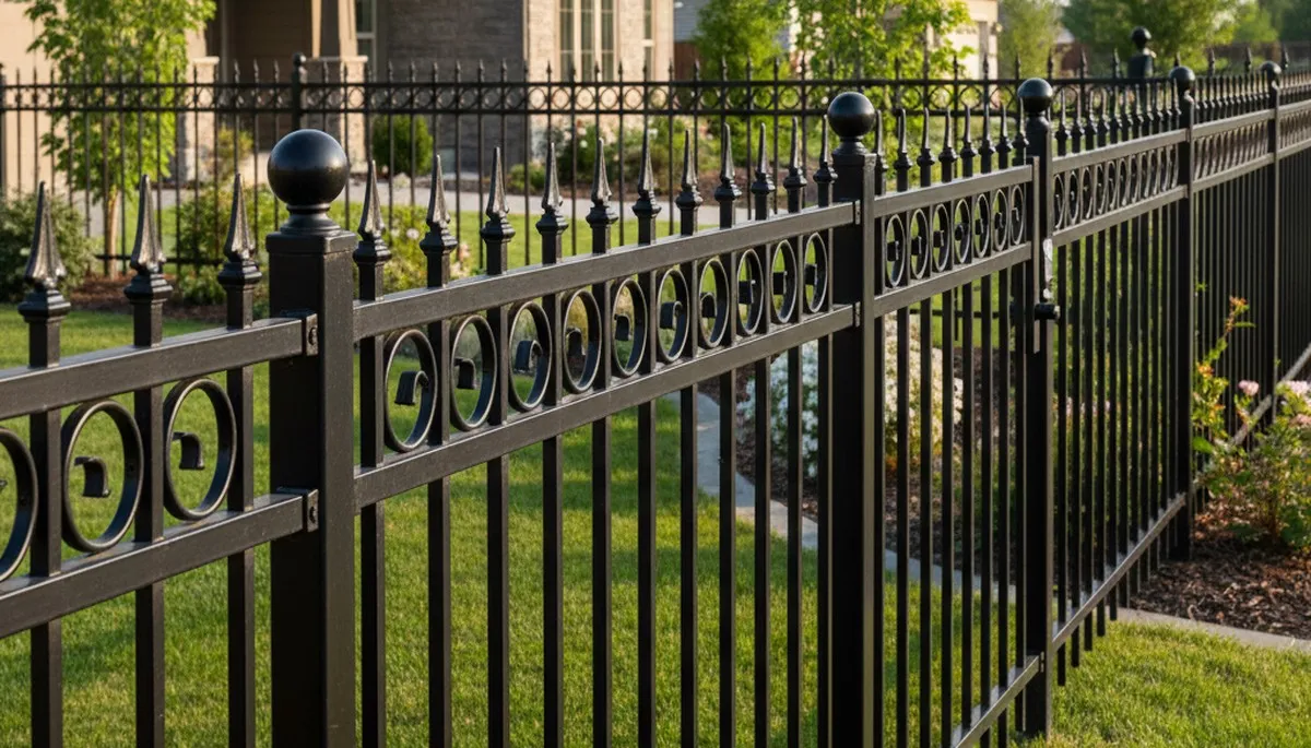 Ornamental black metal fence installation by Chop Chop Landscaping in Ogden, UT residential yard