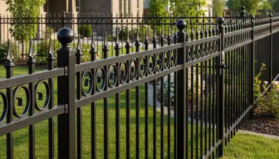 Ornamental black metal fence installation by Chop Chop Landscaping in Ogden, UT residential yard