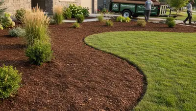 Freshly spread mulch beds with clean edges and rich color by Chop Chop Landscaping in Ogden, UT
