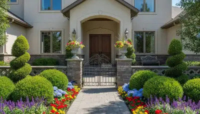 Front yard landscape design with flowering beds and shrubs by Chop Chop Landscaping in Ogden, UT