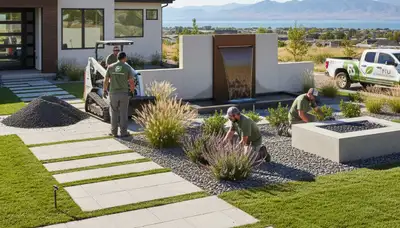 Landscaping crew providing lawn care services in Ogden, UT