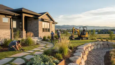 Ogden, UT landscaping service team maintaining a residential lawn and yard