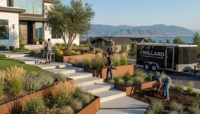 Landscaping crew providing lawn care services in Ogden, UT