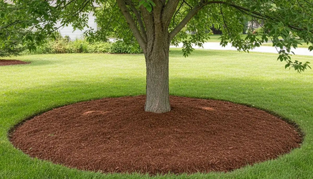 Professional circular tree mulch ring installation in Ogden, UT landscape by Chop Chop Landscaping