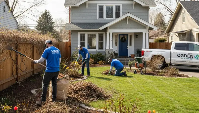 Spring yard cleanup and pruning by Chop Chop Landscaping in Ogden, UT for seasonal property refresh