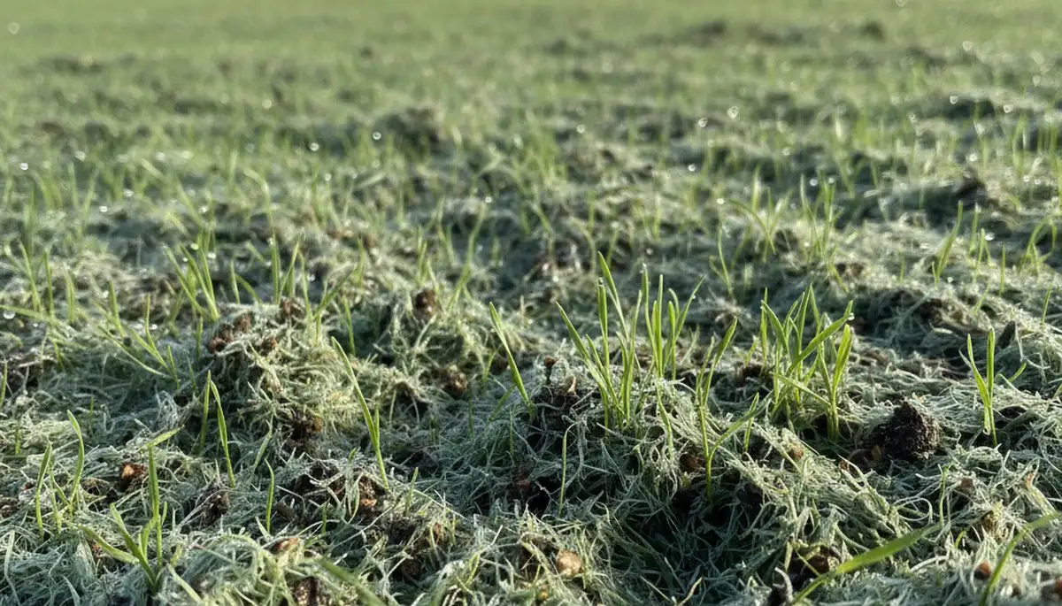 Hydroseeded lawn with new grass sprouts showing healthy germination in Ogden, UT landscaping project