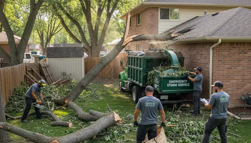 Storm debris cleanup crew removing fallen branches and yard waste in Ogden, UT by Chop Chop Landscaping