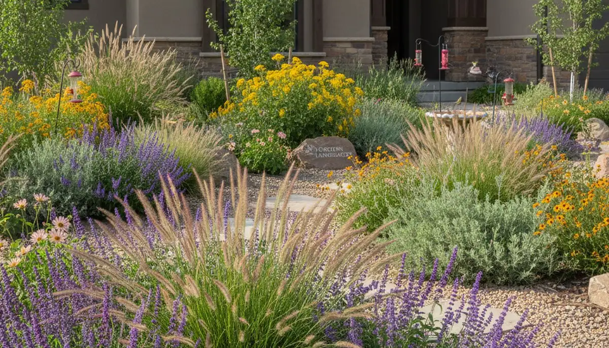 Sustainable native plant landscape design in Ogden, UT with drought-tolerant, low-maintenance garden plants.